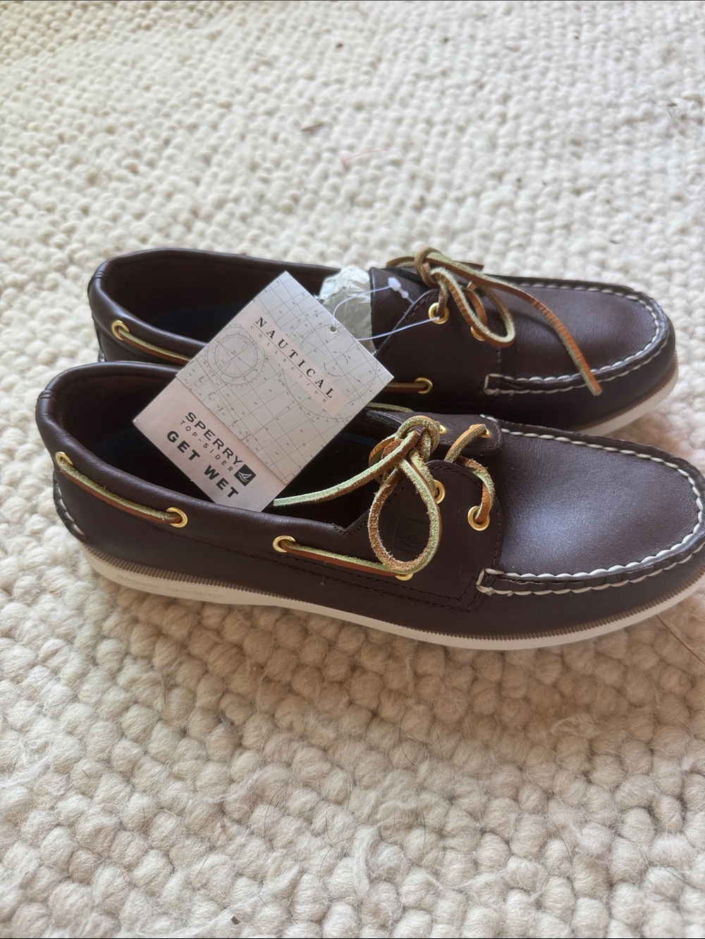 Sperry Women's Dark Brown Leather Boat Shoes with White Stitching